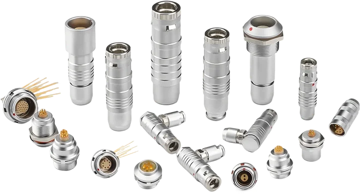 Auswahl metallischer GLOBIX Rundsteckverbinder und Gerätedosen